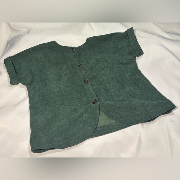Madewell Corduroy V-Neck Top Shirt Button Down Back - Dark Green - Picture 7 of 10